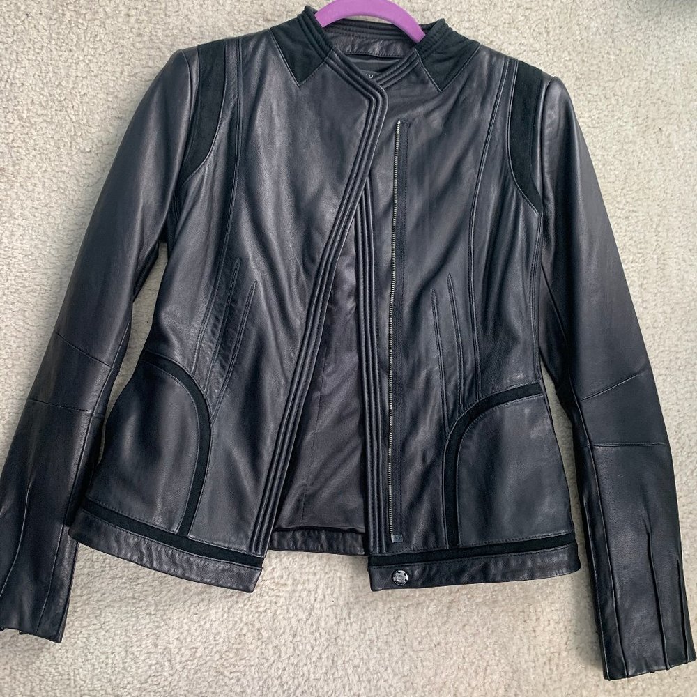 Tahari Black Leather and Suede Jacket